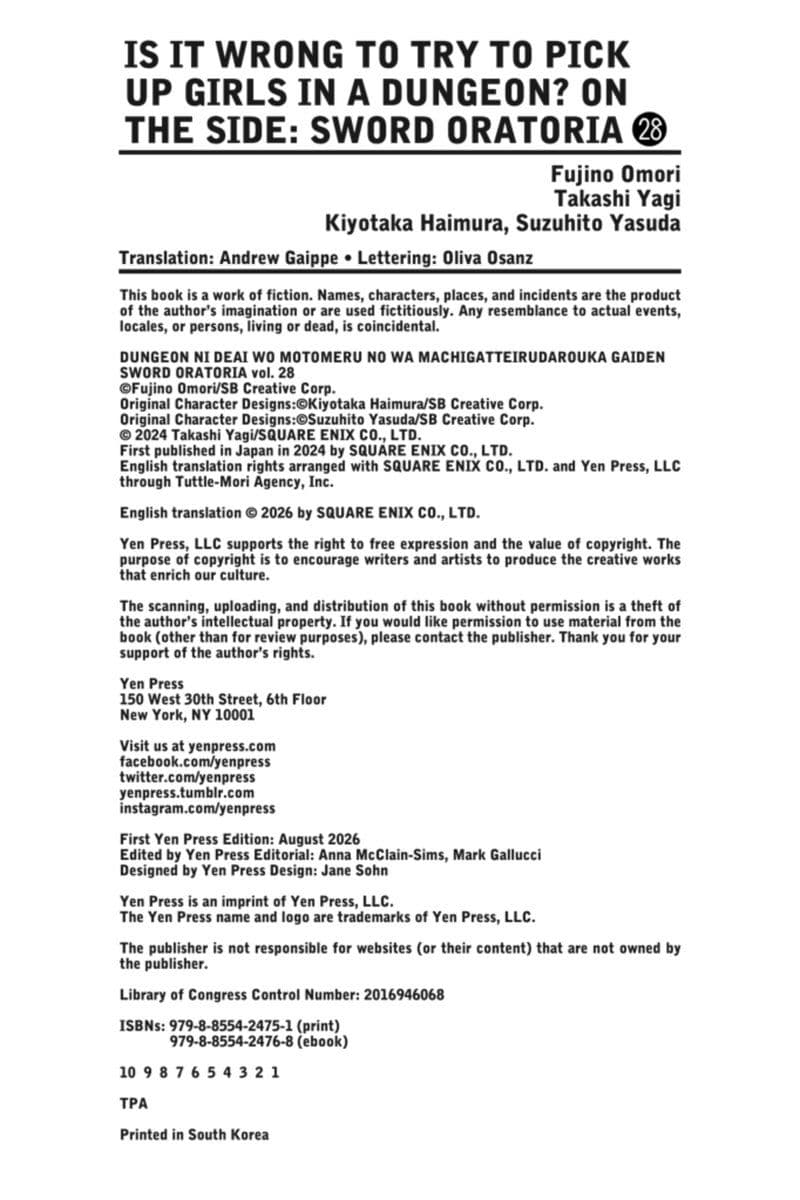 Yen.Press.-.Is.It.Wrong.to.Try.to.Pick.Up.Girls.in.a.Dungeon.On.the.Side.Sword.Oratoria.Vol.28.manga.2026.Retail.Comic.eBook-BitBook